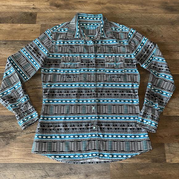 Cowgirl Hardware Tops - COWGIRL HARDWARE Western Rodeo Shirt  Turquoise Pearl Snap Womens Medium